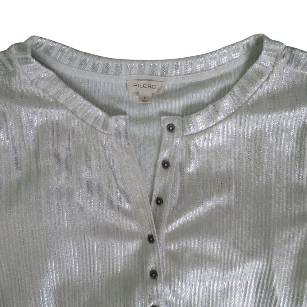 Anthropologie Pilcro The Andie Ribbed Henley Top Shimmer Edition L - Picture 6 of 10